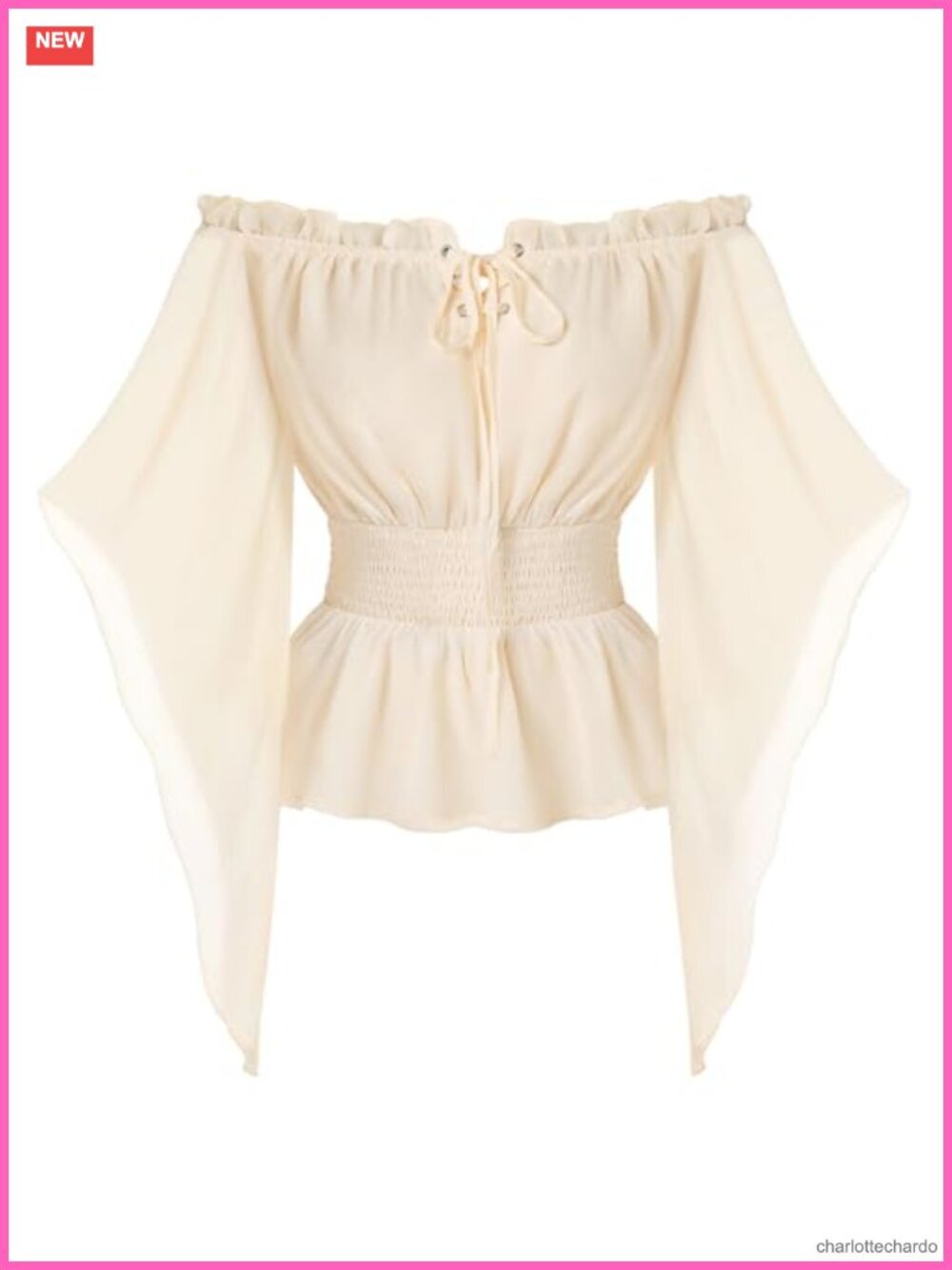 Renaissance Chiffon Off Shoulder Blouse Bell Sleeves Smocked